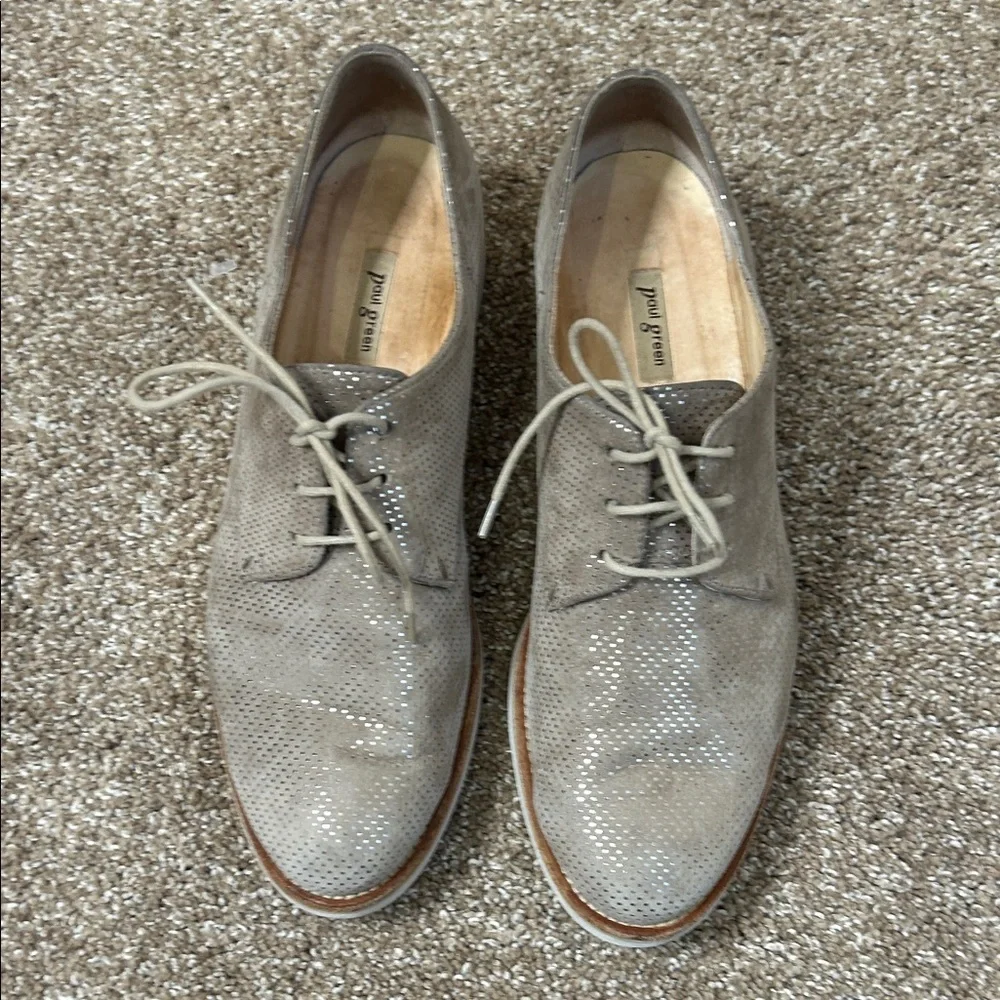 Paul green Men's Tan metallic leather/suede Dress Oxford derby shoes SZ 7